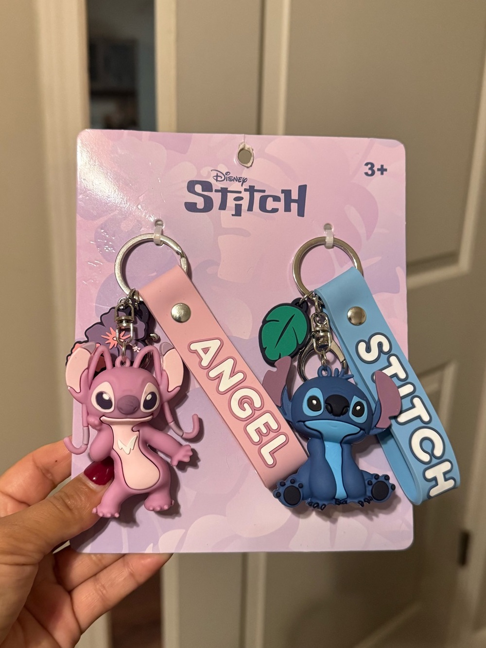 Disney Stitch & Angel 3D Keychain Set Pink Blue Wristlet Bag Charms NWT